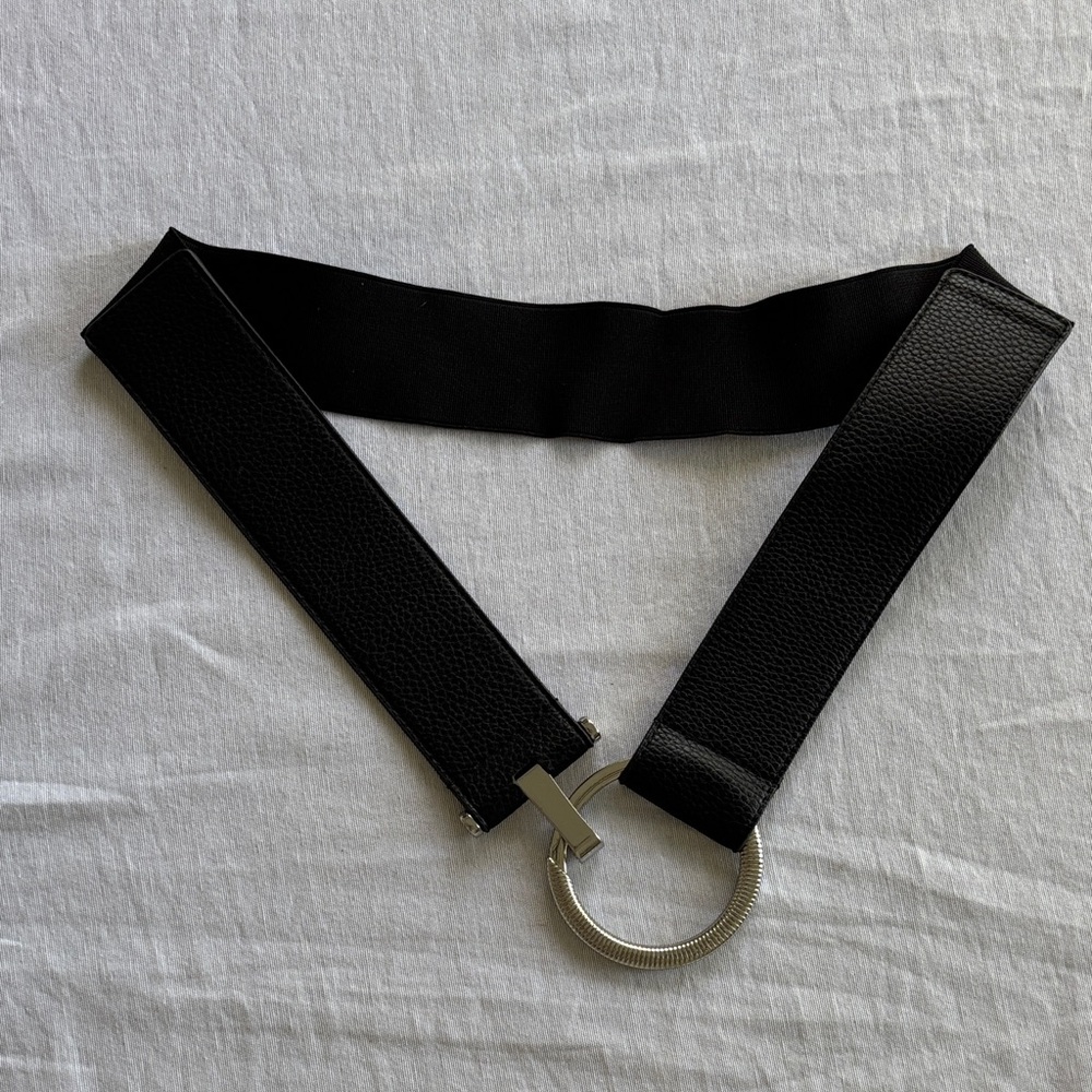 Chico's Black Boho Belt with Silver Ring Buckle